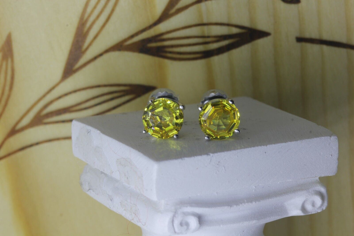 1.68CT Canary Yellow Asscher Round Platinum Finish 925 Stud Screw Back Earrings