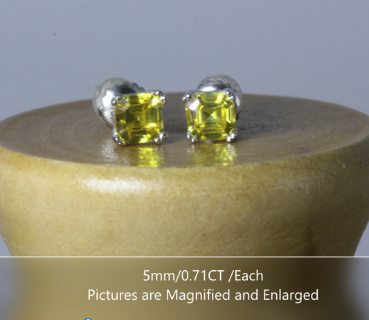 Canary Yellow 0.71CT Asscher Cut Platinum fin Silver CZ Screw back Stud Earrings