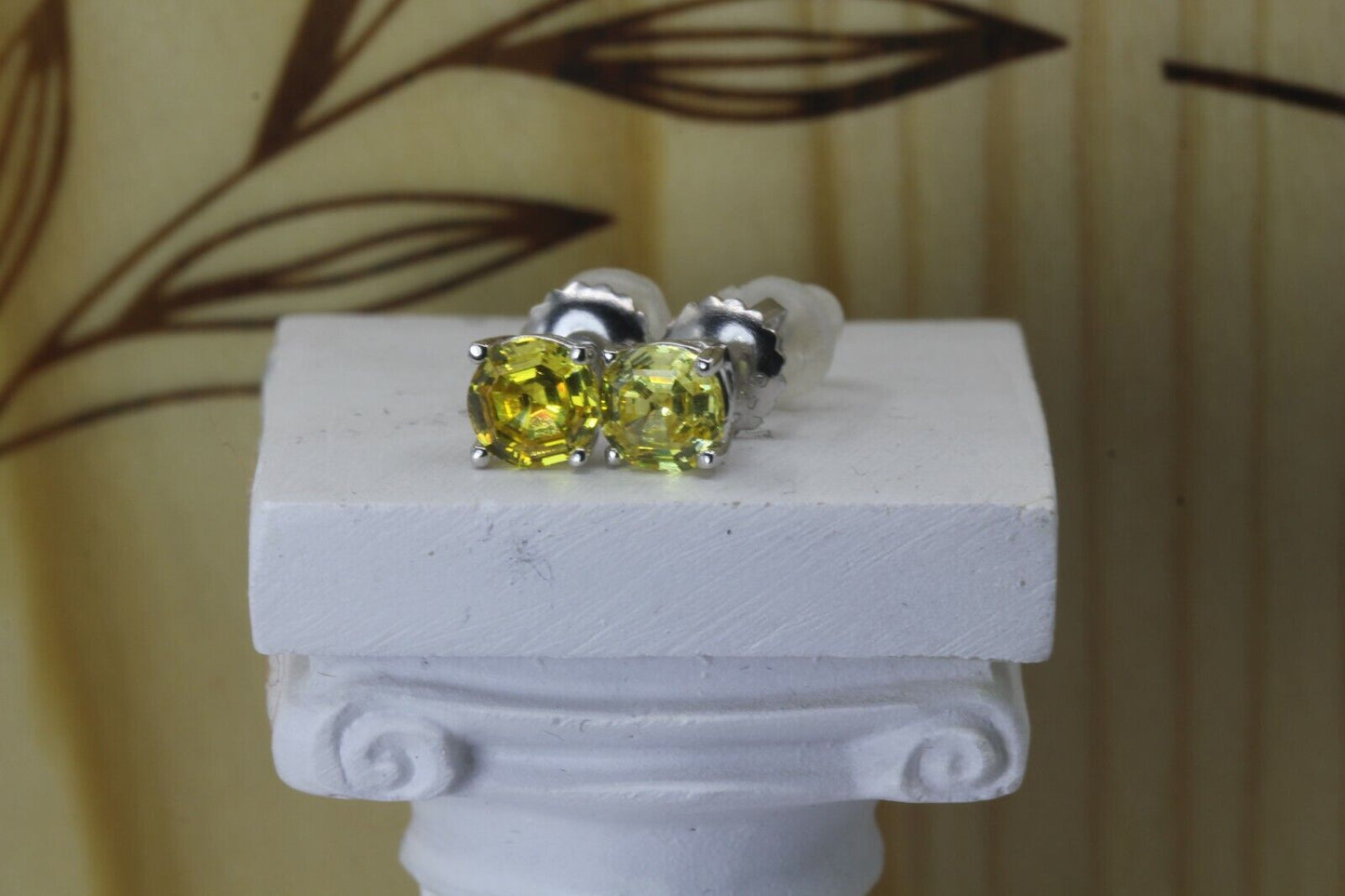 0.92CT Canary Yellow Asscher Round Platinum Finish 925 Stud Screw Back Earrings