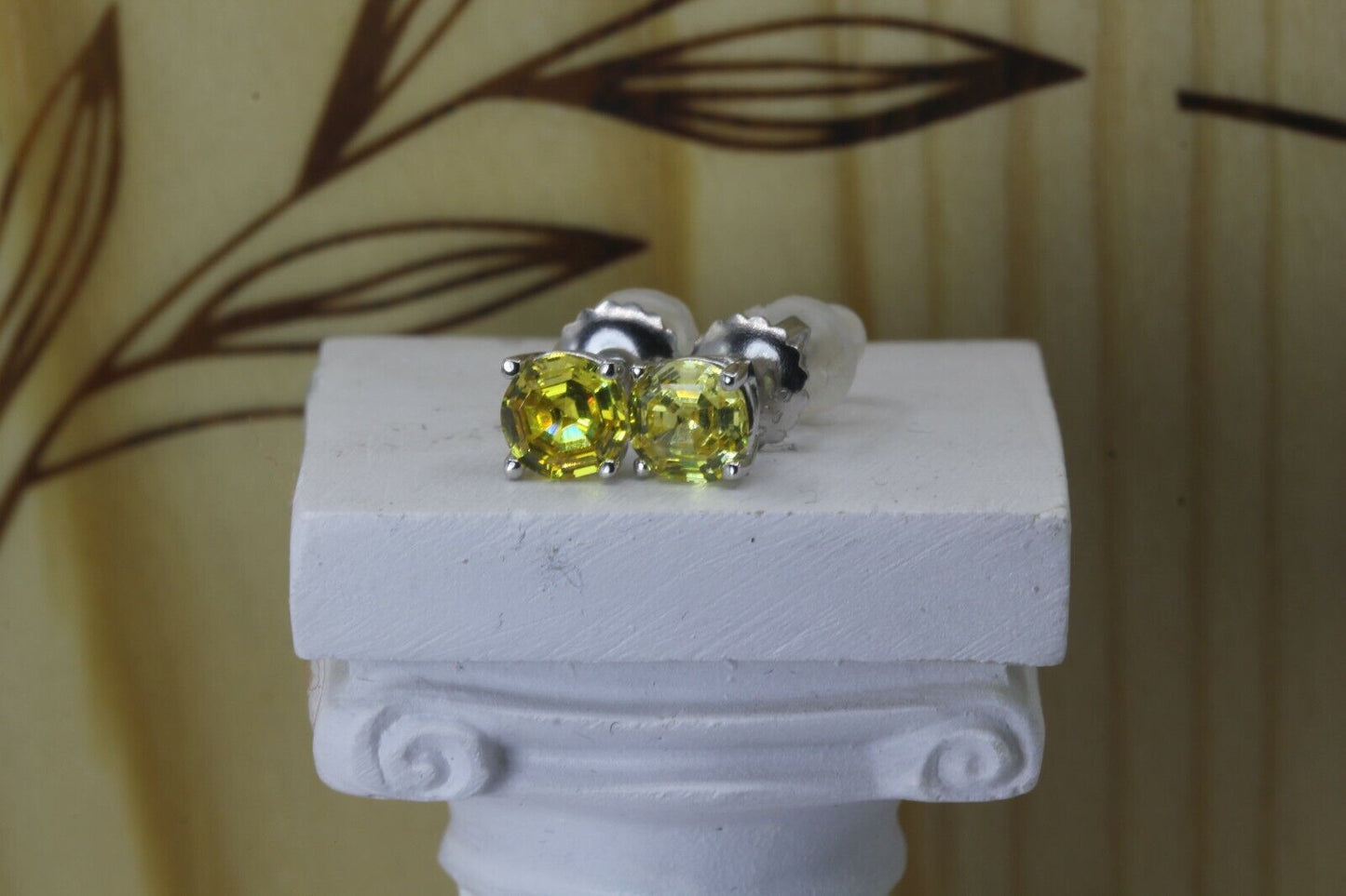 0.92CT Canary Yellow Asscher Round Platinum Finish 925 Stud Screw Back Earrings