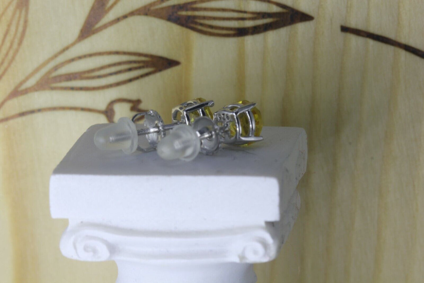 0.92CT Canary Yellow Asscher Round Platinum Finish 925 Stud Screw Back Earrings