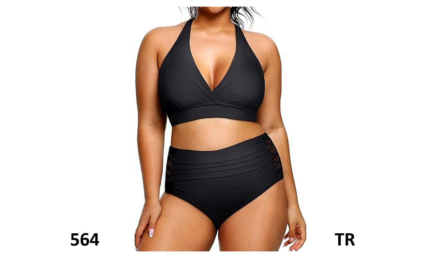 Yonique Women Two Piece Plus Size Halter Bikini Swimsuit Tummy Control Suit, 24w