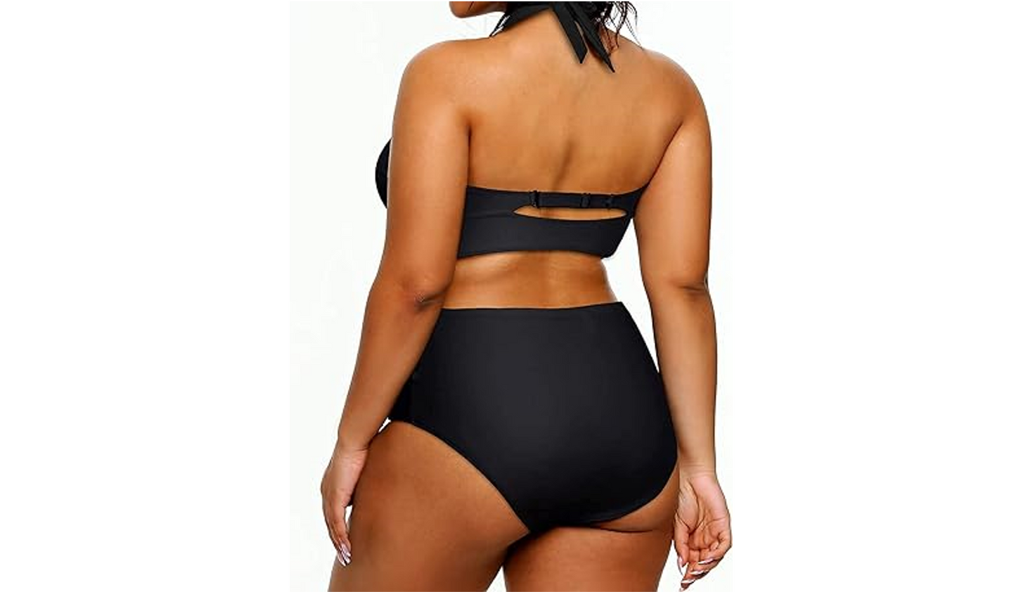 Yonique Women Two Piece Plus Size Halter Bikini Swimsuit Tummy Control Suit, 24w