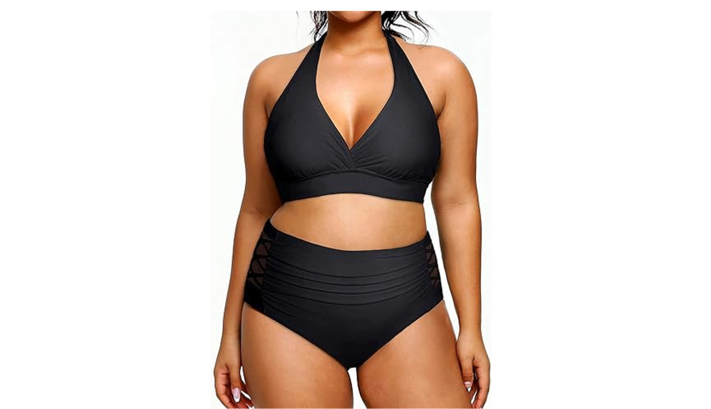 Yonique Women Two Piece Plus Size Halter Bikini Swimsuit Tummy Control Suit, 24w