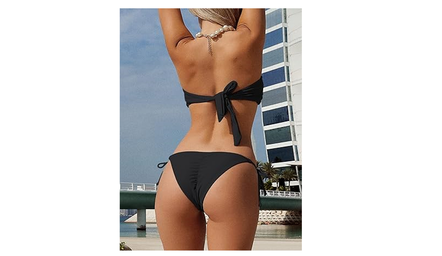 ZAFUL Women Strapless Bikini Swimsuit,TieSide Scrunch Butt Bandeau Bikini Set,XL