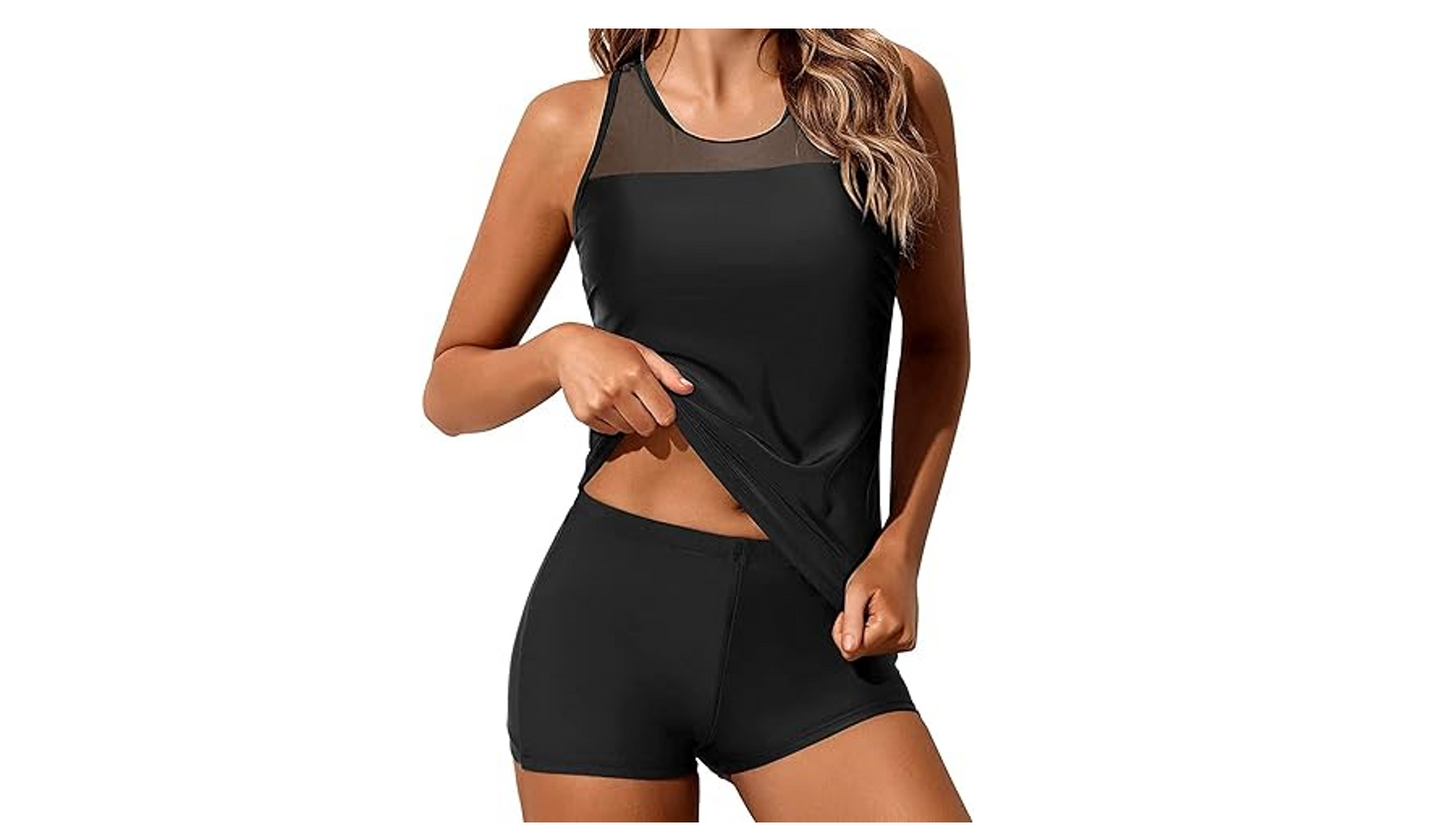 Yonique Tankini Swimsuits for Women with Shorts Athletic 2 Piece Bathing Suit, M