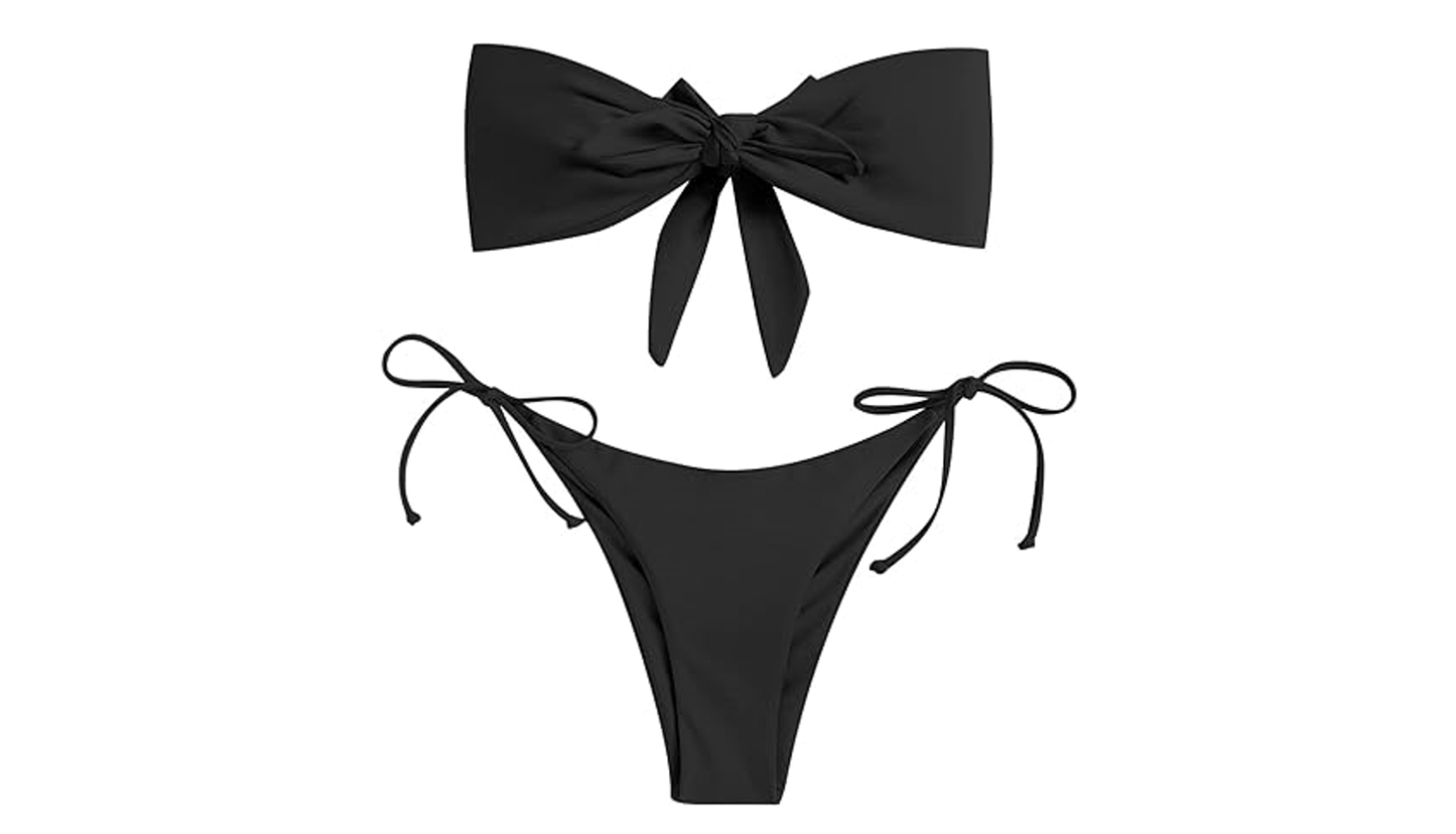ZAFUL Women Strapless Bikini Swimsuit,TieSide Scrunch Butt Bandeau Bikini Set,XL
