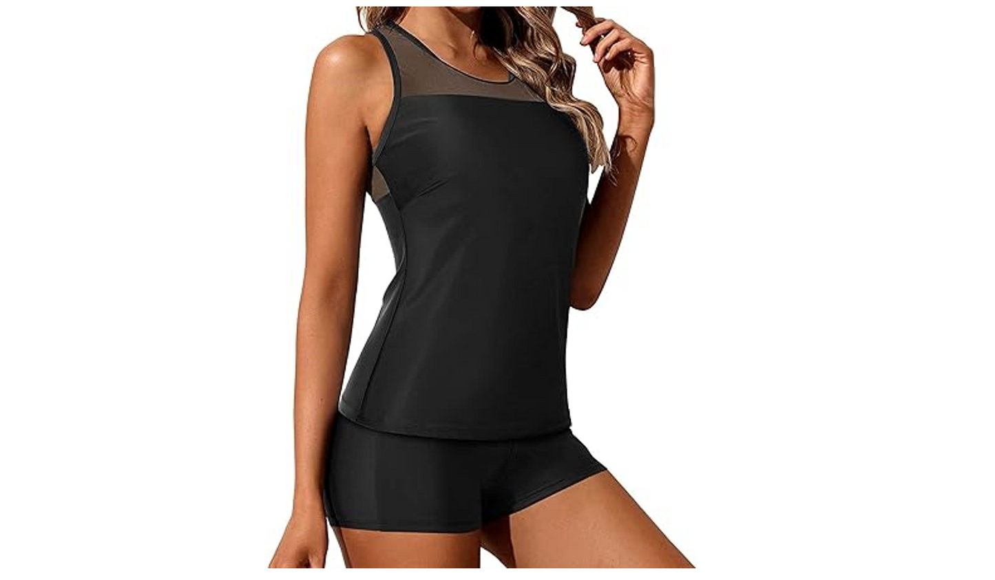 Yonique Tankini Swimsuits for Women with Shorts Athletic 2 Piece Bathing Suit, M
