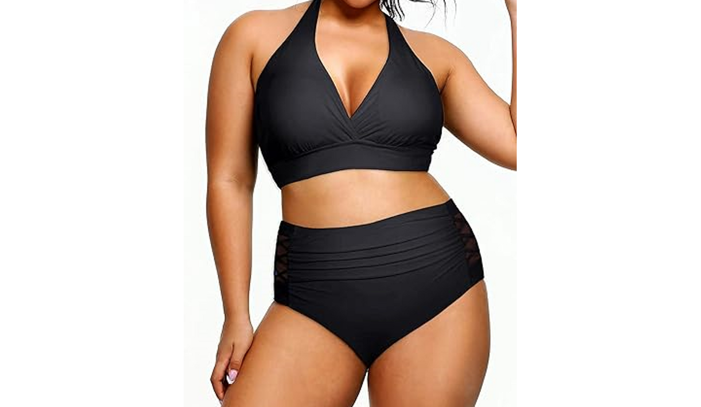 Yonique Women Two Piece Plus Size Halter Bikini Swimsuit Tummy Control Suit, 24w