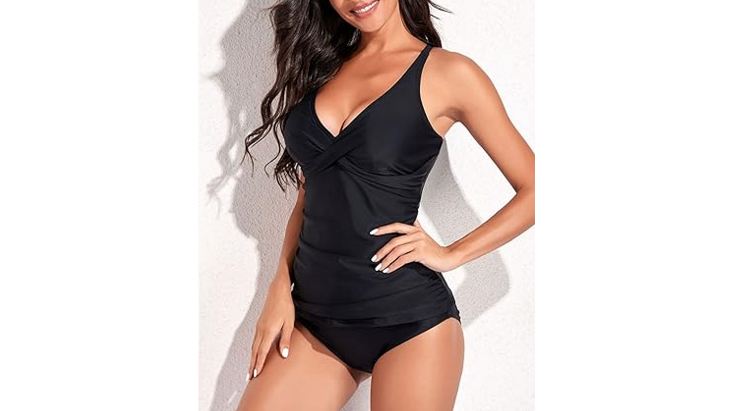 Yonique Tankini Swimsuits for Women Tummy Control Bathing Suit 2 Piece Tankini,L