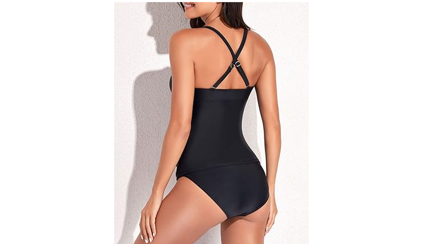Yonique Tankini Swimsuits for Women Tummy Control Bathing Suit 2 Piece Tankini,L