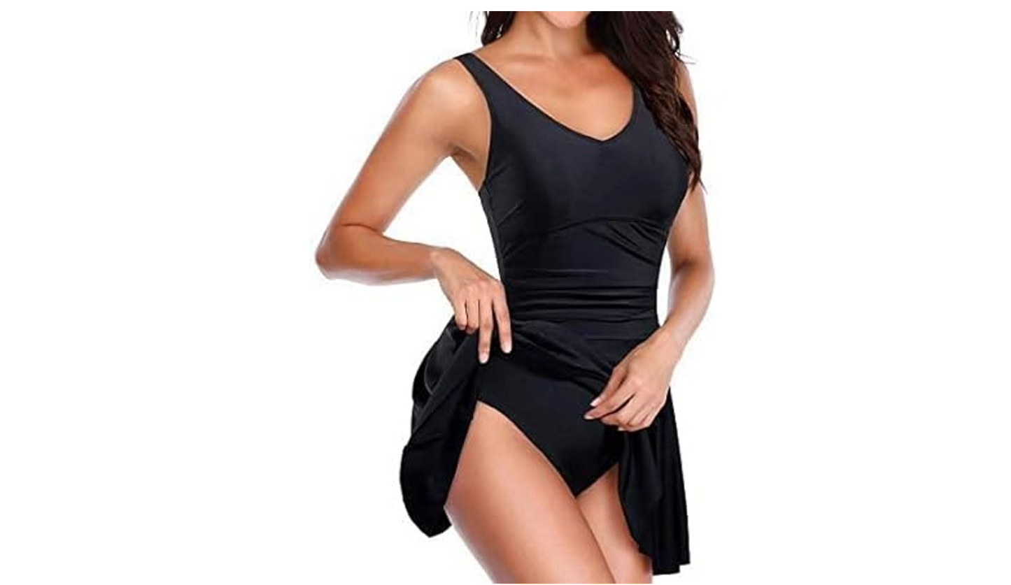 Yonique One Piece Swimsuits for Women Modest Tummy Control Swimdress Vintage,24W