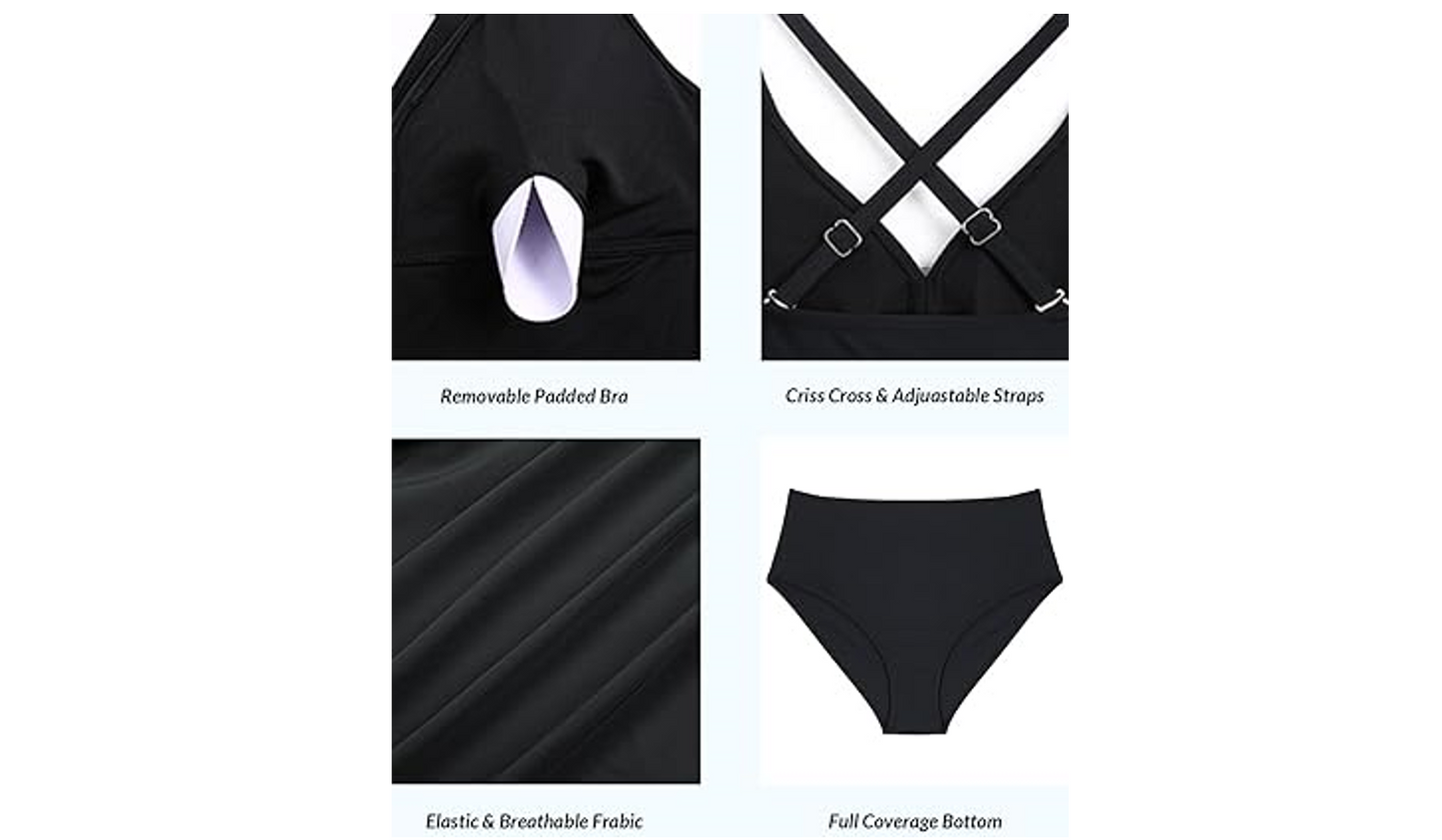 Yonique Tankini Swimsuits for Women Tummy Control Bathing Suit 2 Piece Tankini,L