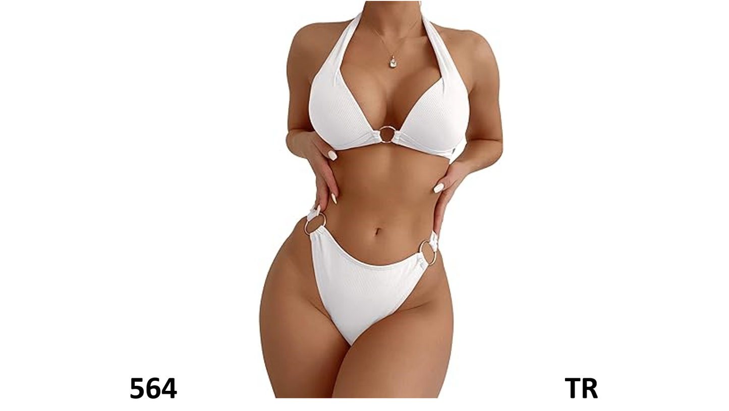 SweatyRocks Women Ring Linked Halter PushUp Bikini Swimsuit High Stretch Suit, S