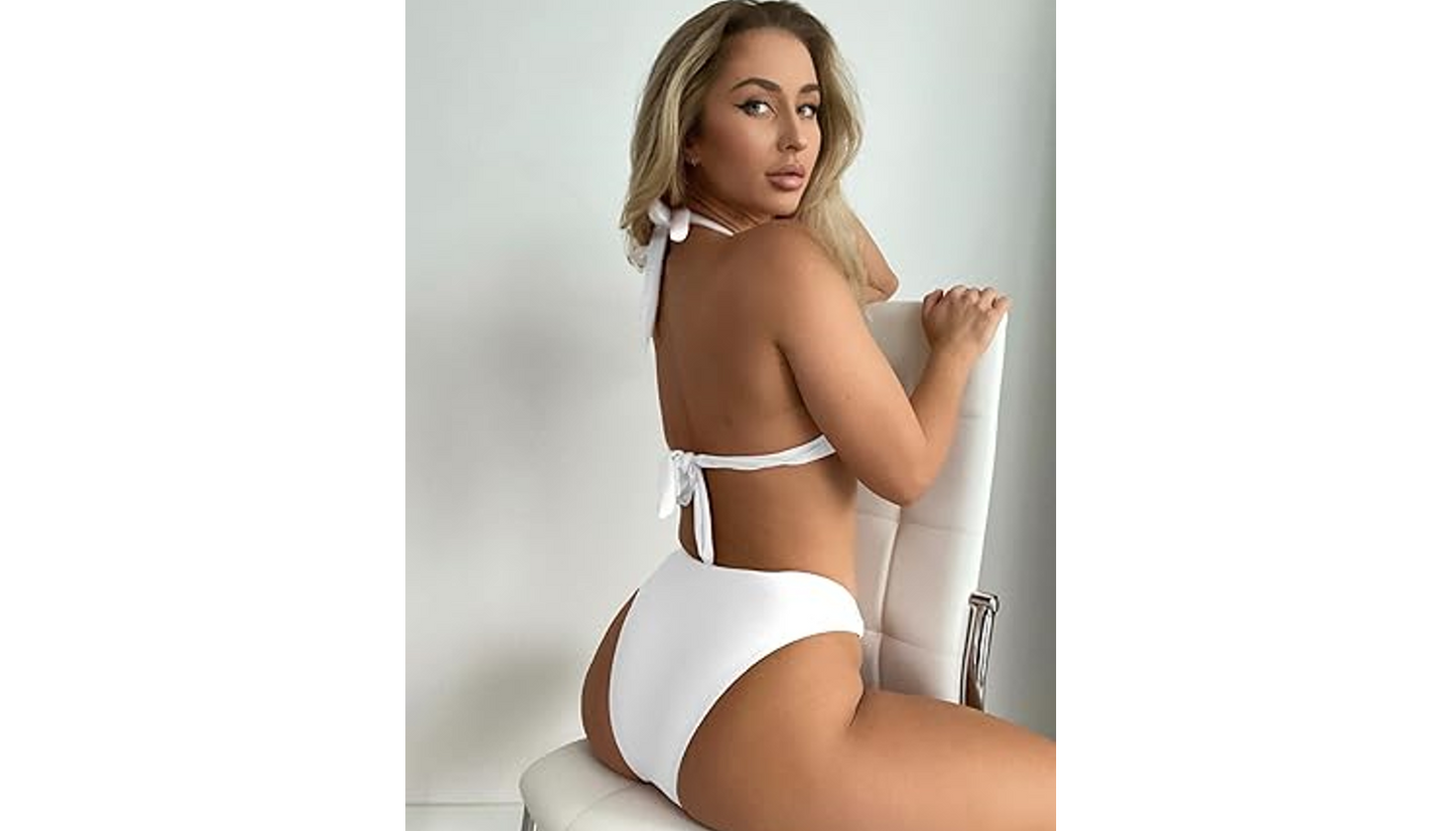 SweatyRocks Women Ring Linked Halter PushUp Bikini Swimsuit High Stretch Suit, S