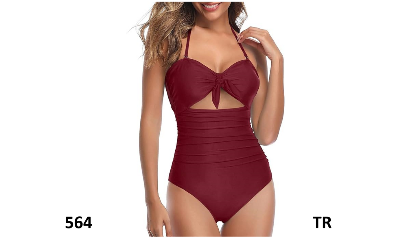 Tempt Me Women Wine Red Sexy Cutout 1 Piece Swimsuit Tummy Control High Waist, m