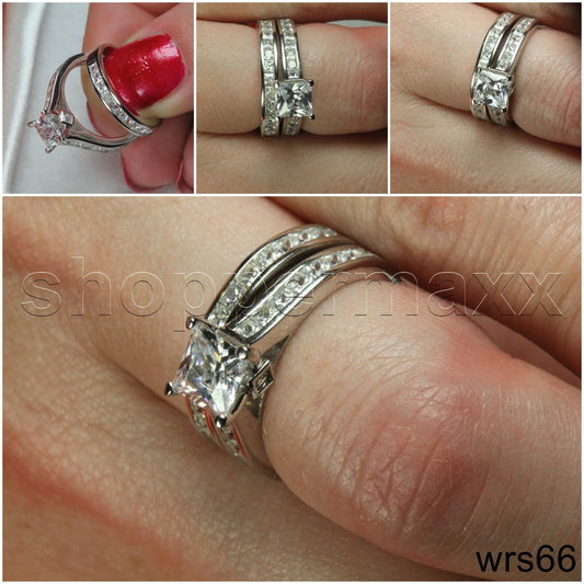 ENGAGEMENT RING WEDDING RING SET- STERLING SILVER 925 NICKEL FREE PRINCESS CUT