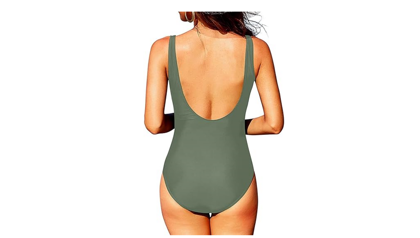 Tempt Me Women One Piece Mesh Swimsuits Tummy Control Swimwear Olive Green Large
