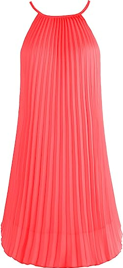 Ellames Women's Summer Spaghetti Strap Pleated Casual Swing Midi Dress with Belt