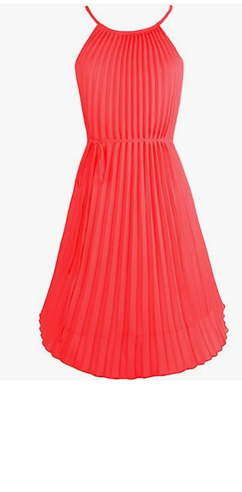 Ellames Women's Summer Spaghetti Strap Pleated Casual Swing Midi Dress with Belt