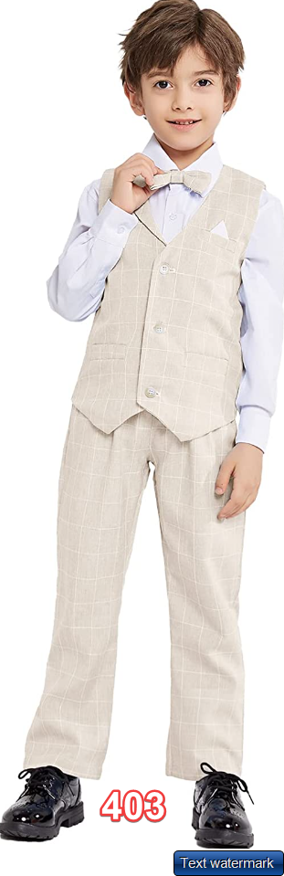 Boys Vest Suits 4PC Wedding Ring Bearer Outfit Wasitcoat Shirt Pants Bow Tie 6-7