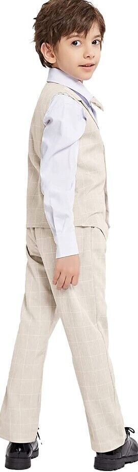 Boys Vest Suits 4PC Wedding Ring Bearer Outfit Wasitcoat Shirt Pants Bow Tie 6-7