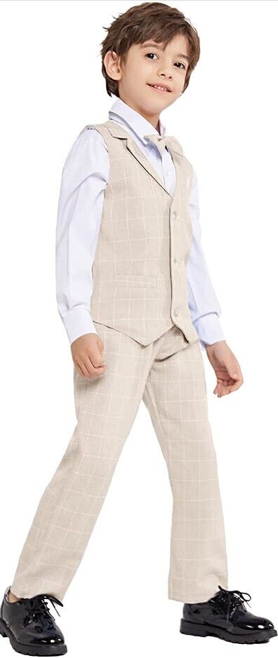 Boys Vest Suits 4PC Wedding Ring Bearer Outfit Wasitcoat Shirt Pants Bow Tie 6-7