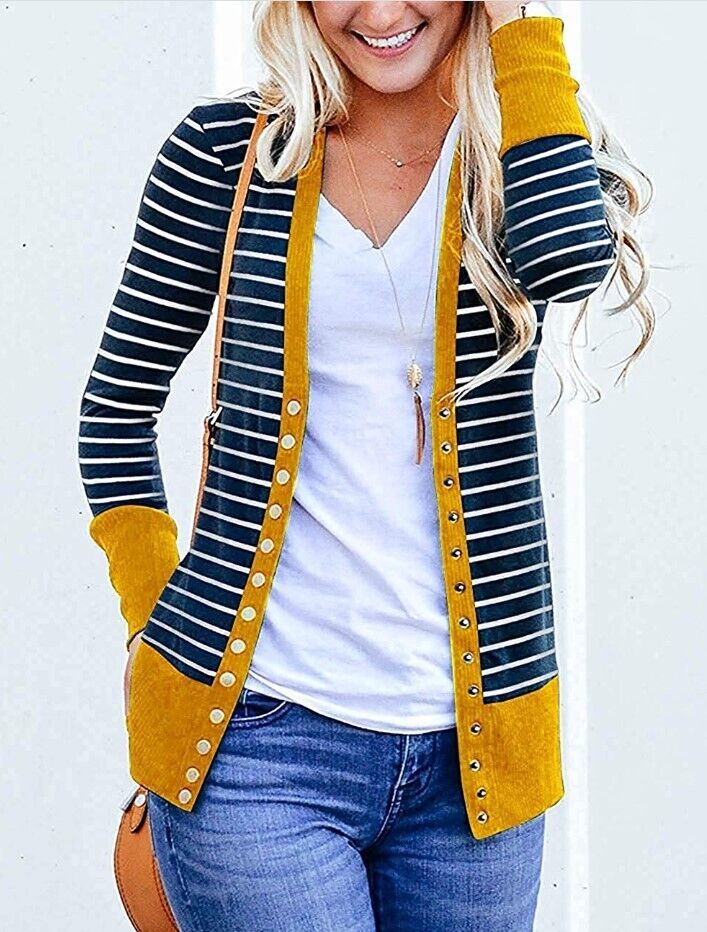 Cowear Women's Solid Button Front Knitwears Long Sleeve Casual Cardigans XL