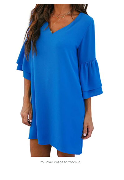 BELONGSCI Women's Dress Sweet Cute V-Neck Bell Sleeve Shift Dress Mini Dress XS
