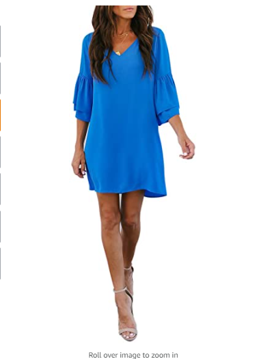 BELONGSCI Women's Dress Sweet Cute V-Neck Bell Sleeve Shift Dress Mini Dress XS