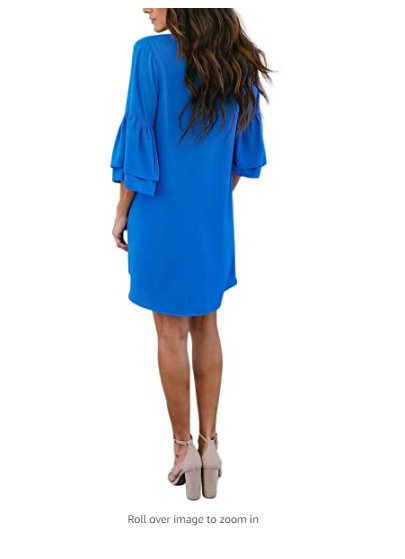 BELONGSCI Women's Dress Sweet Cute V-Neck Bell Sleeve Shift Dress Mini Dress XS