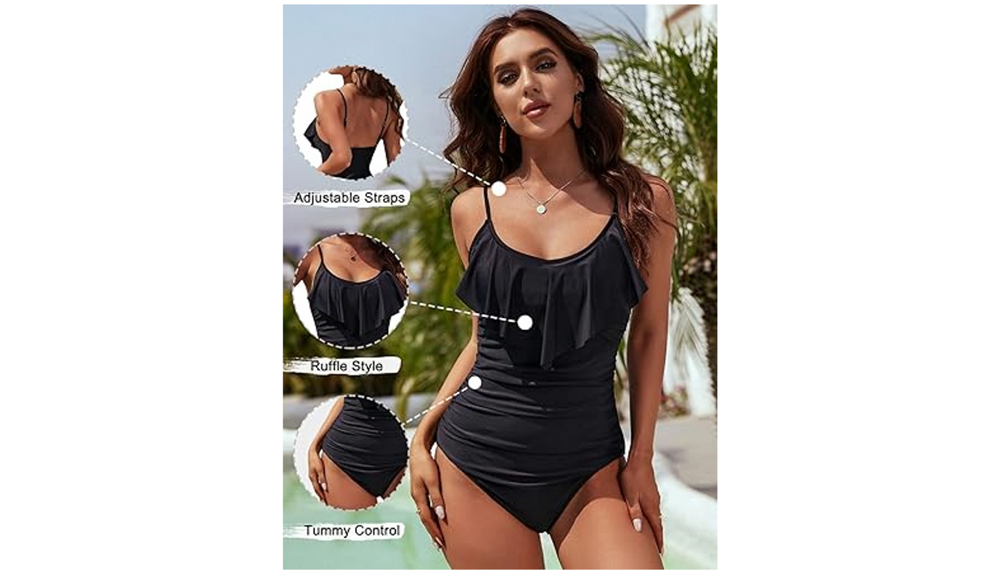 Blooming Jelly Womens One Piece Bathing Suit Tummy Control Swimwear Ruffled, L