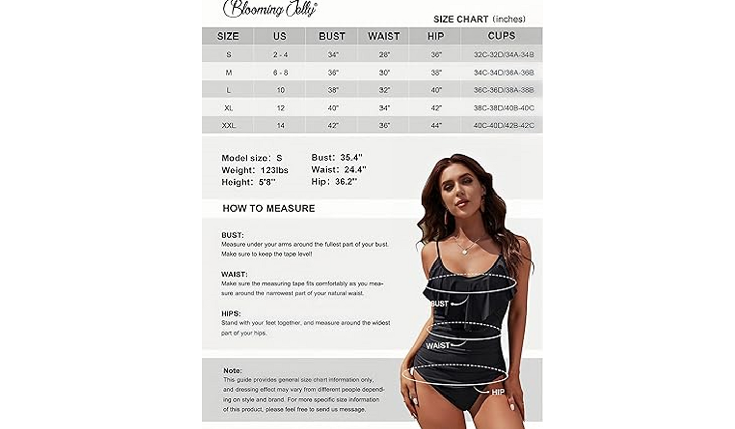 Blooming Jelly Womens One Piece Bathing Suit Tummy Control Swimwear Ruffled, L