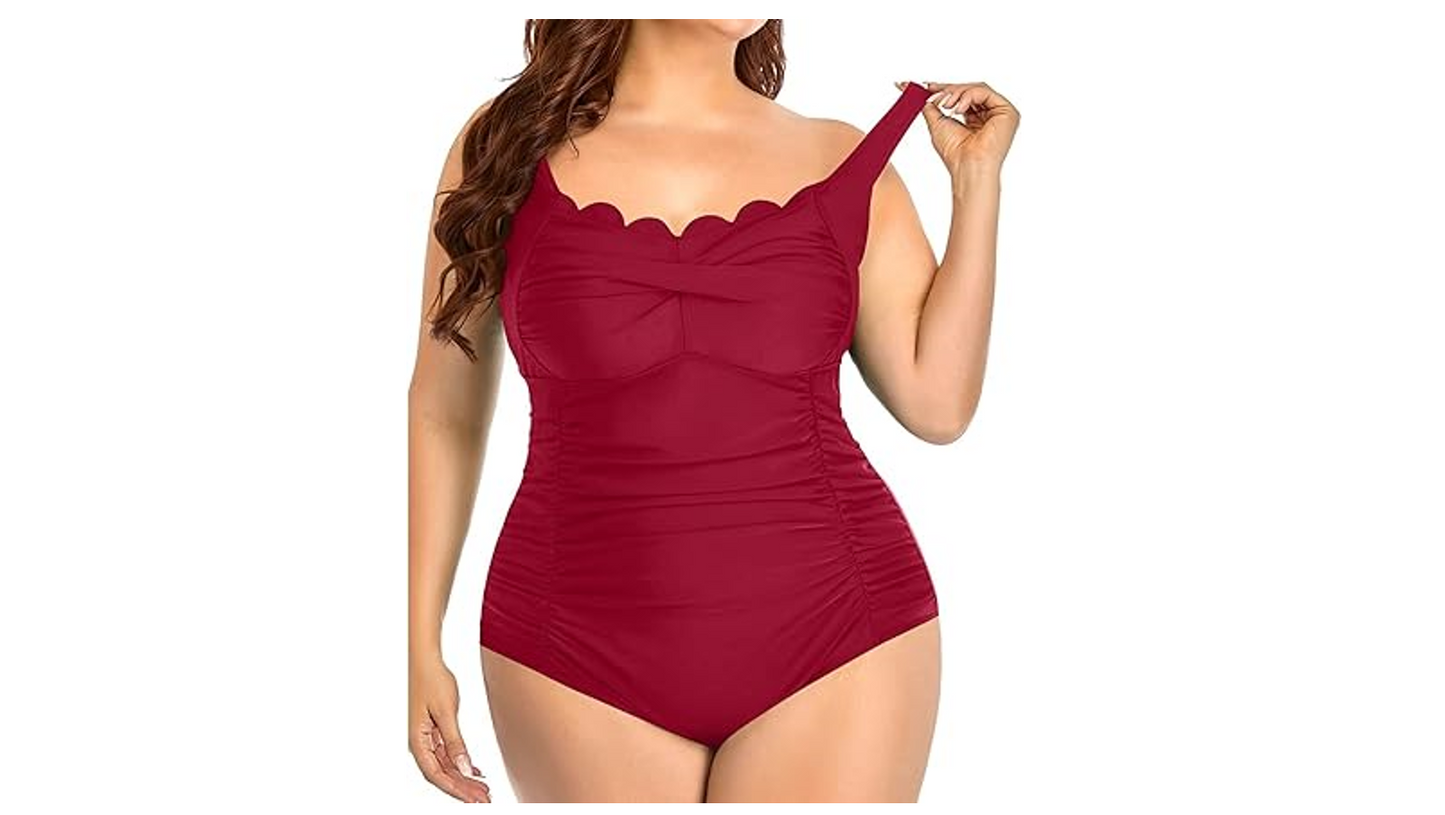 Aqua Eve Women Plus Size Swimsuits 1 Piece Tummy Control Bathing Suits Retro, XL