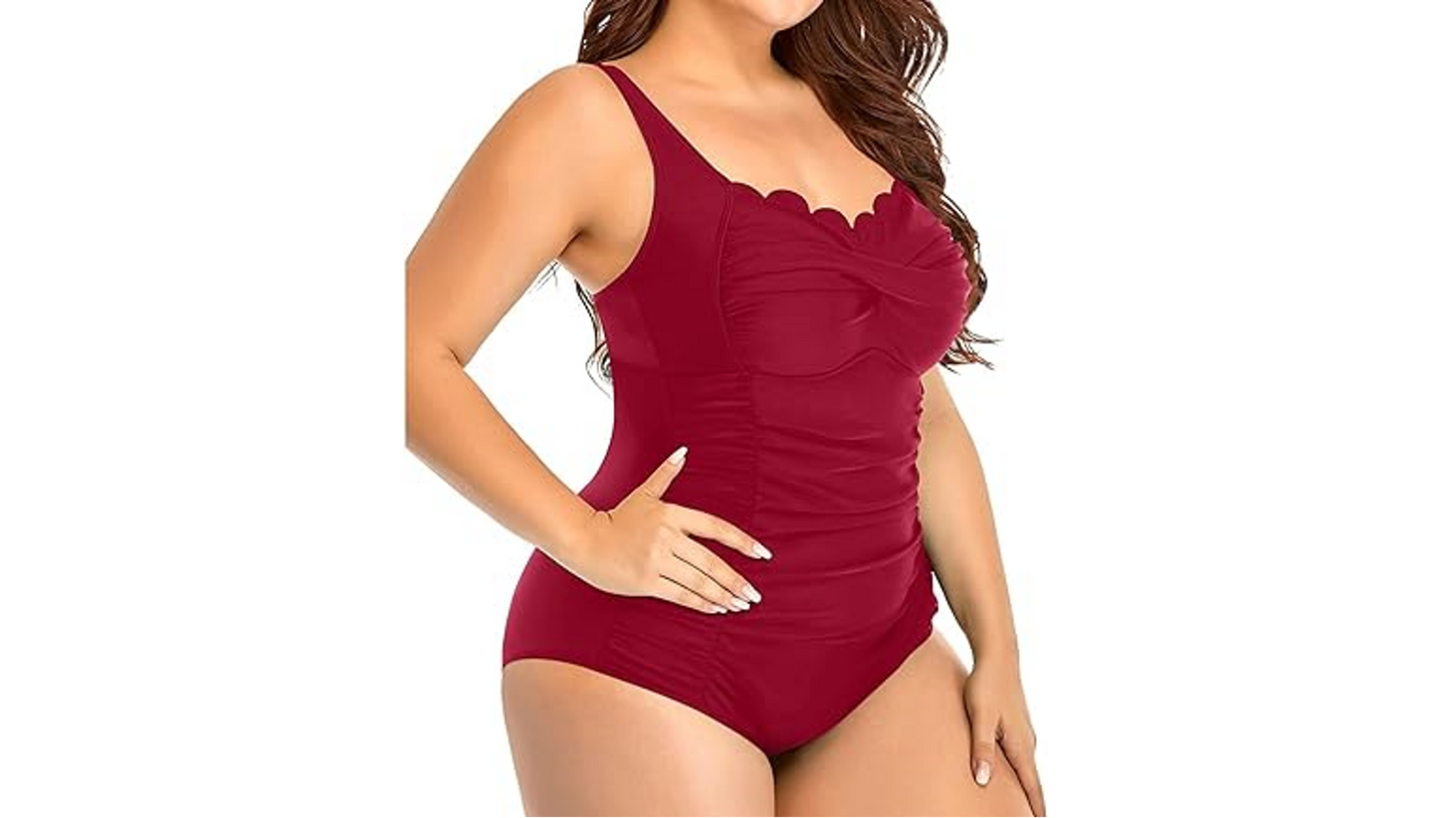 Aqua Eve Women Plus Size Swimsuits 1 Piece Tummy Control Bathing Suits Retro, XL