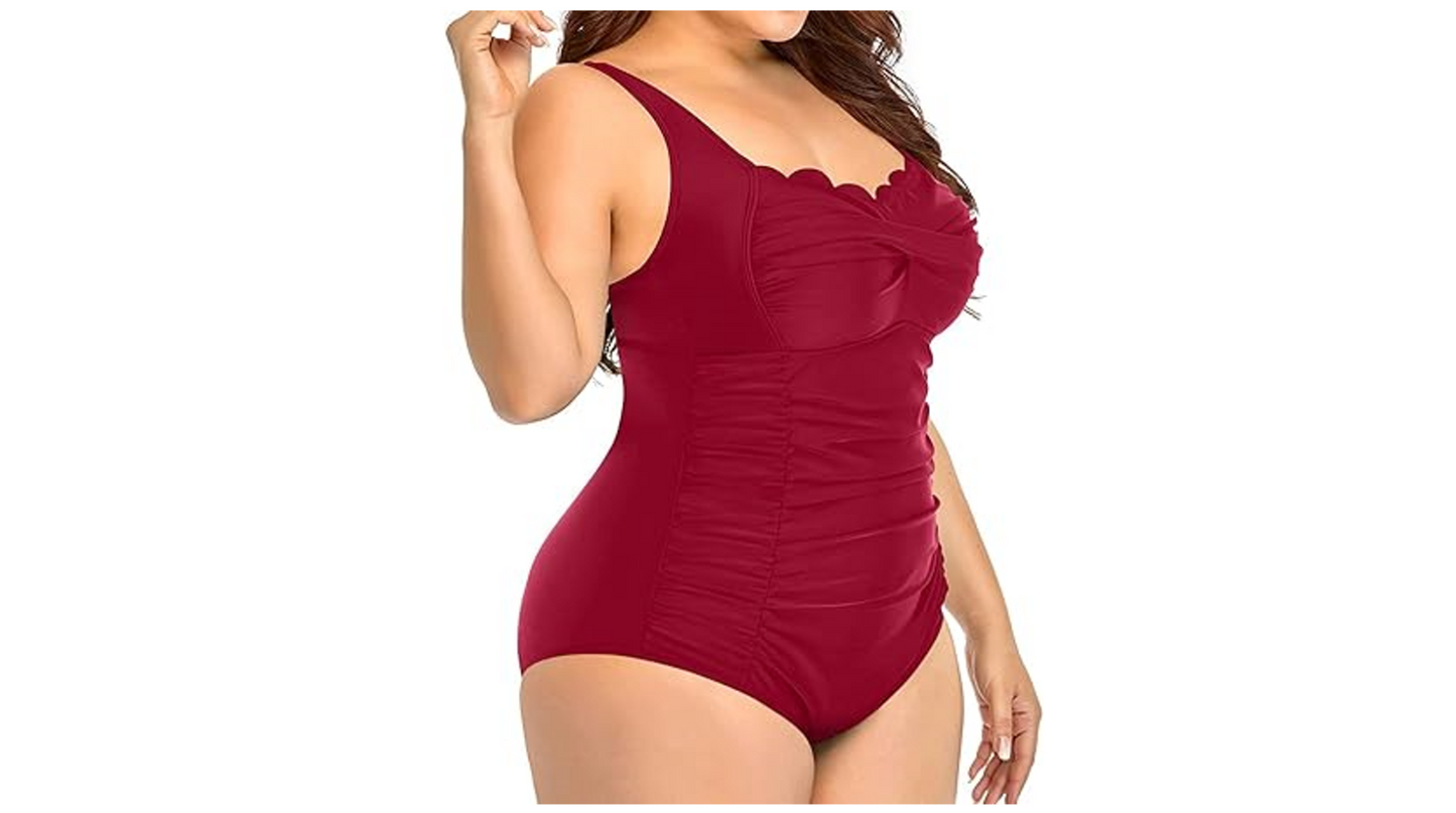 Aqua Eve Women Plus Size Swimsuits 1 Piece Tummy Control Bathing Suits Retro, XL