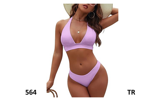 Blooming Jelly Womens High Cut Bikini Sets Halter Cheeky Swimsuit Deep V Neck, M