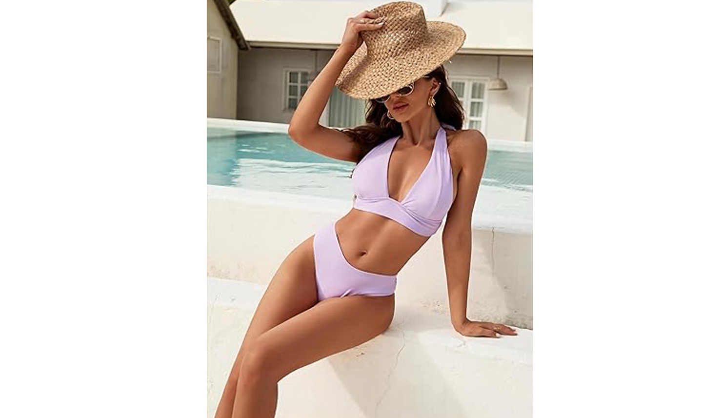 Blooming Jelly Womens High Cut Bikini Sets Halter Cheeky Swimsuit Deep V Neck, M