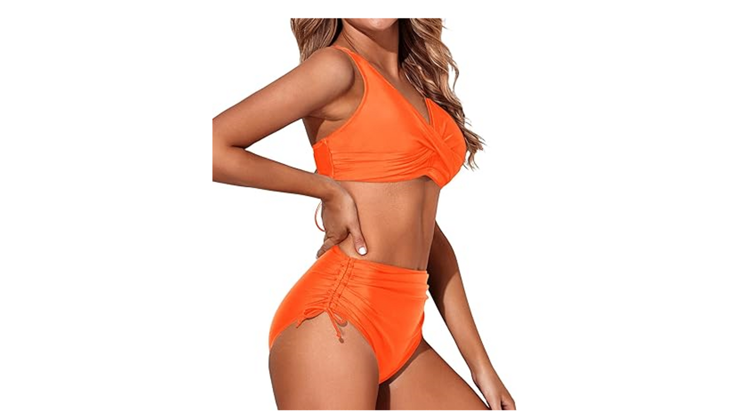Aqua Eve Women High Waisted Bikini Twist Front Swimsuits Lace up Bikini Tops, M