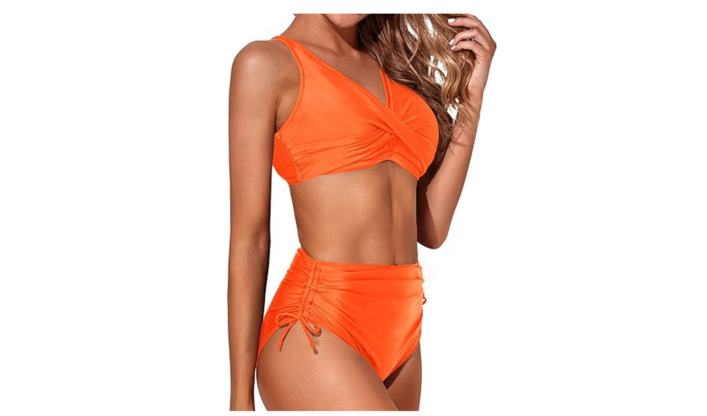 Aqua Eve Women High Waisted Bikini Twist Front Swimsuits Lace up Bikini Tops, M