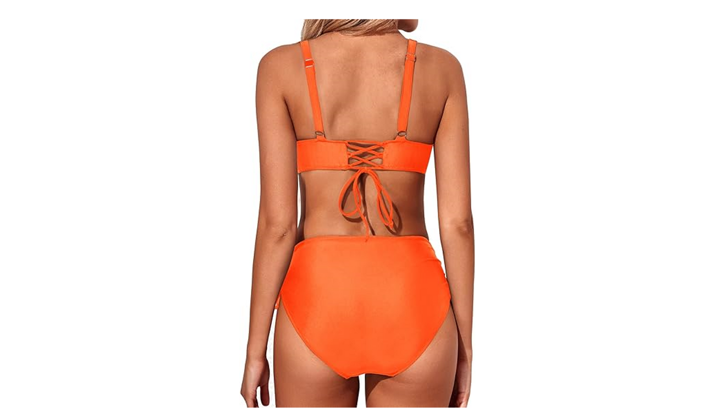 Aqua Eve Women High Waisted Bikini Twist Front Swimsuits Lace up Bikini Tops, M