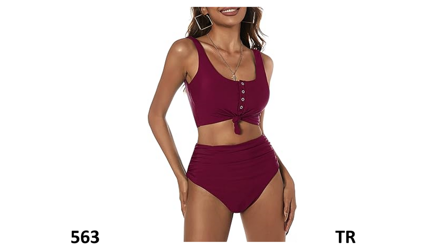 ZAFUL Women Knotted Front Tankini Set High Waisted Bikini Scoop Neck 2 Piece, XS