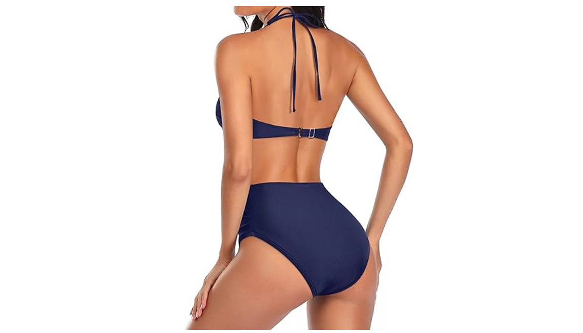 Yonique Women Two Piece High Waisted Bikini Set Halter Swimsuit Twist Front, XL