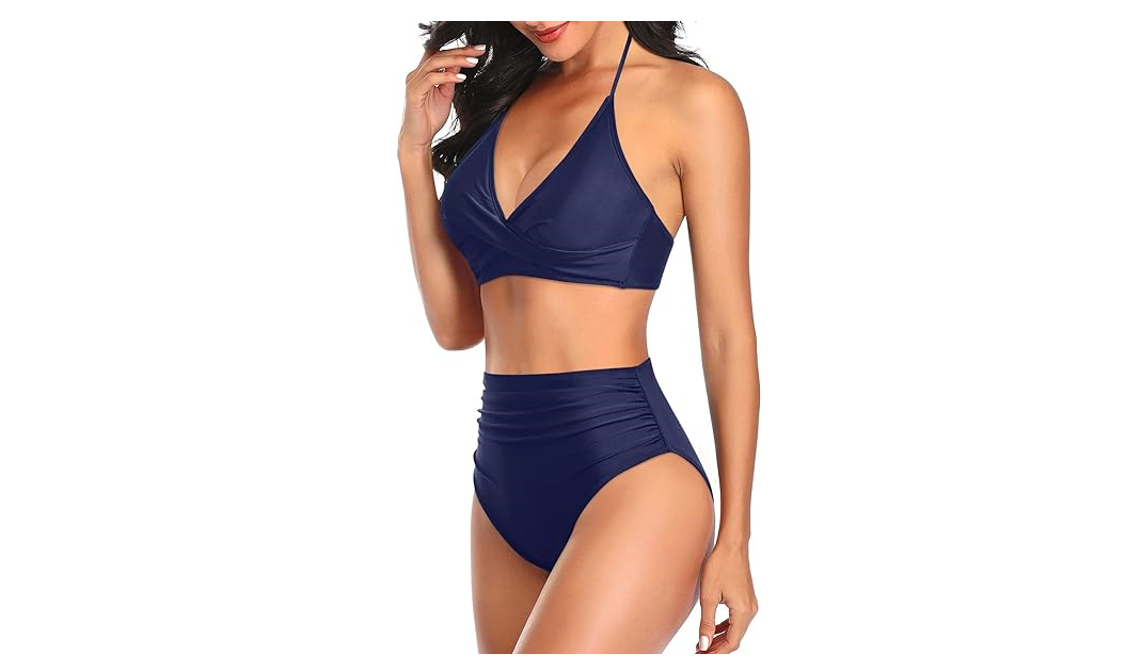Yonique Women Two Piece High Waisted Bikini Set Halter Swimsuit Twist Front, XL