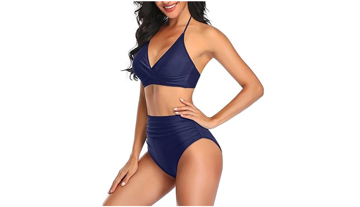 Yonique Women Two Piece High Waisted Bikini Set Halter Swimsuit Twist Front, XL