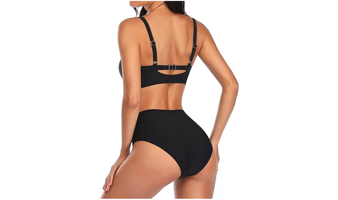 Tempt Me Women Black 2 Piece Swimsuit High Waisted Bikini Set Tummy Control, XXL