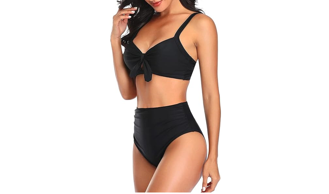 Tempt Me Women Black 2 Piece Swimsuit High Waisted Bikini Set Tummy Control, XXL