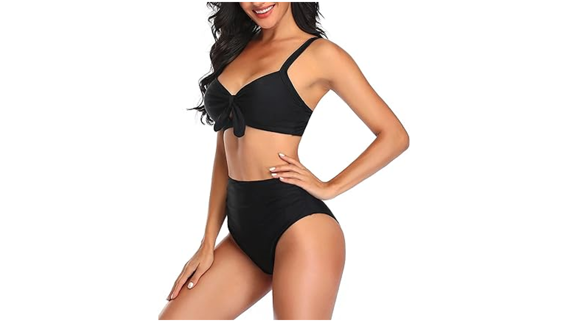Tempt Me Women Black 2 Piece Swimsuit High Waisted Bikini Set Tummy Control, XXL