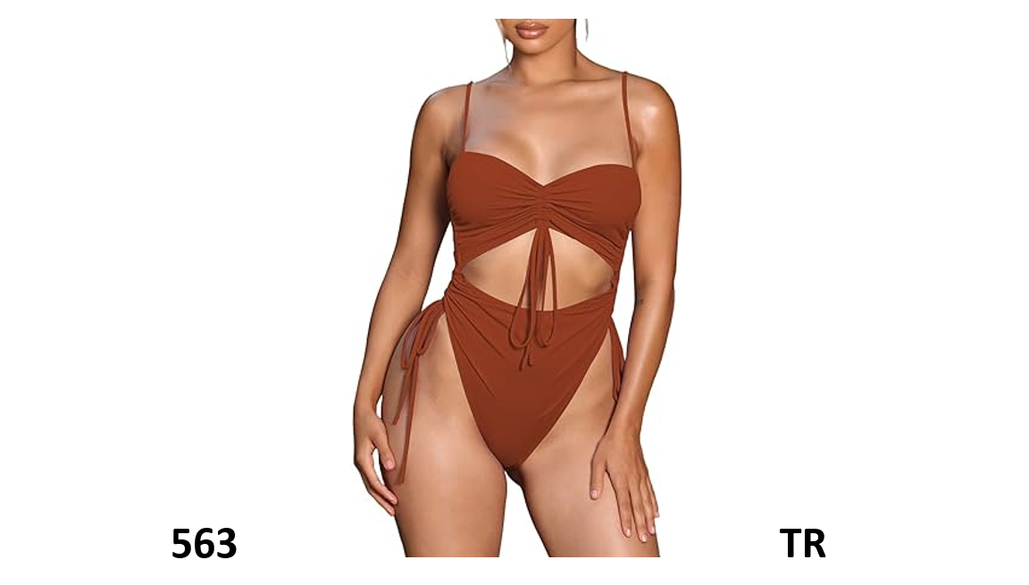 Viottiset Women Cut Out Drawstring One Piece Bathing Swimsuit Cheeky High Cut, S