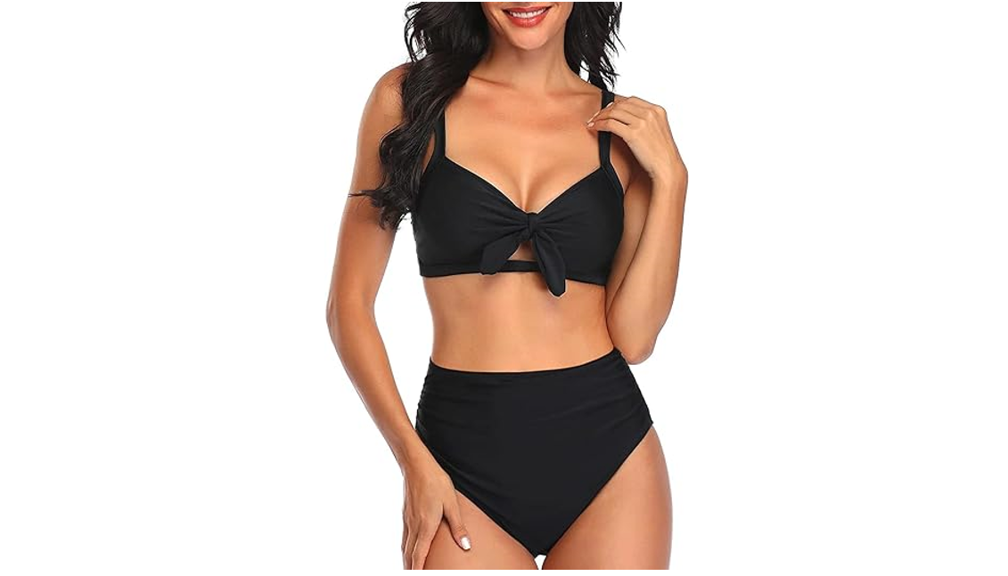 Tempt Me Women Black 2 Piece Swimsuit High Waisted Bikini Set Tummy Control, XXL
